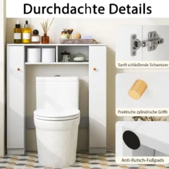 Toilettenschrank mit 2 Offenen Fächern & 4 Verstellbaren Regalen Bad Überbauschrank Weiß