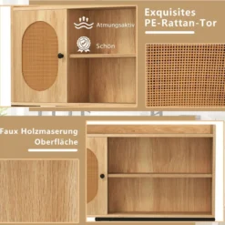 Toilettenschrank mit PE-Rattan Tür Toilettenregal mit verstellbarem Regal Natur