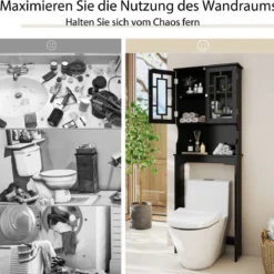Toilettenschrank mit 3 Regalen Badezimmerregal Waschmaschinenschrank Toilettenregal Schwarz