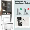 Toilettenschrank mit Schiebetür aus Acryl & Verstellbaren Regalen 63 x 29 x 170 cm Grau