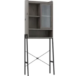 Toilettenschrank mit Schiebetür aus Acryl & Verstellbaren Regalen 63 x 29 x 170 cm Grau