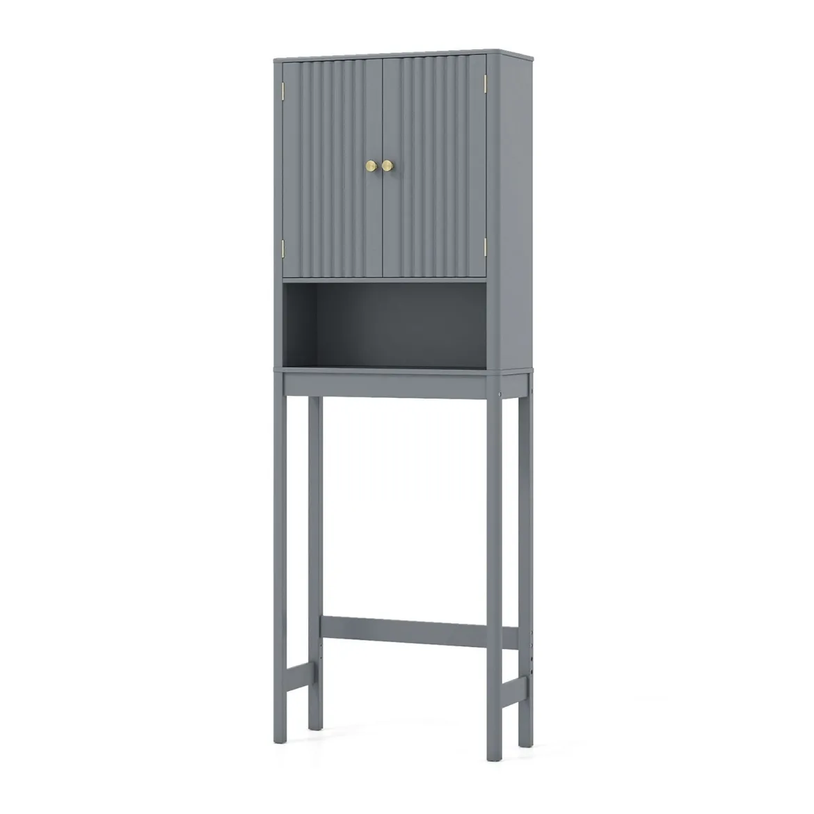 Toilettenschrank mit Türen & Verstellbarem Fach & Unterer Stange Platzsparendes Toilettenregal Grau
