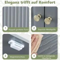 Toilettenschrank mit Türen & Verstellbarem Fach & Unterer Stange Platzsparendes Toilettenregal Grau