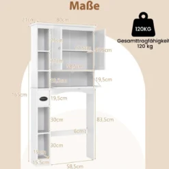 Toilettenschrank mit 3 Türen & Verstellbaren Regalböden Holz Toilettenregal Weiß