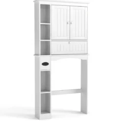 Toilettenschrank mit 3 Türen & Verstellbaren Regalböden Holz Toilettenregal Weiß