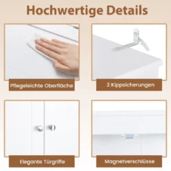 Toilettenschrank mit 3 Türen & Verstellbaren Regalböden Holz Toilettenregal Weiß