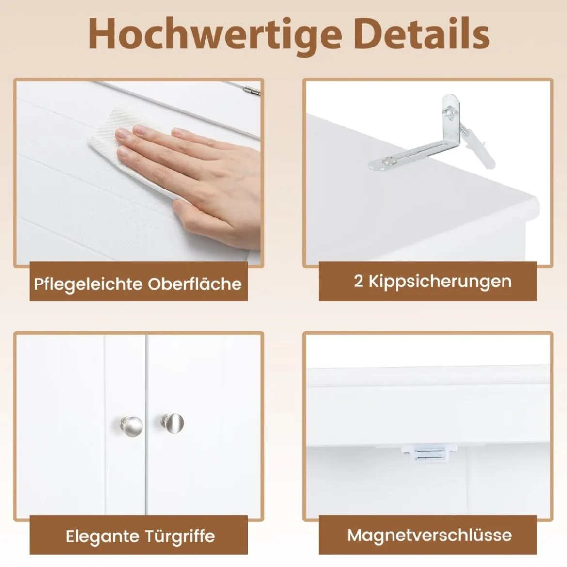 Toilettenschrank mit 3 Türen & Verstellbaren Regalböden Holz Toilettenregal Weiß