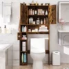 Toilettenschrank mit 2-Türschrank & 6 Offenen Fächern & Taschentuchbox Überbauschrank Braun