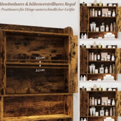 Toilettenschrank mit 2-Türschrank & 6 Offenen Fächern & Taschentuchbox Überbauschrank Braun