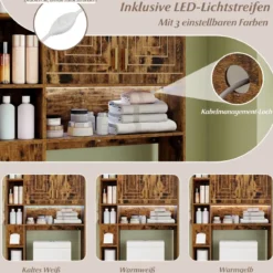 Toilettenschrank mit 2-Türschrank & 6 Offenen Fächern & Taschentuchbox Überbauschrank Braun