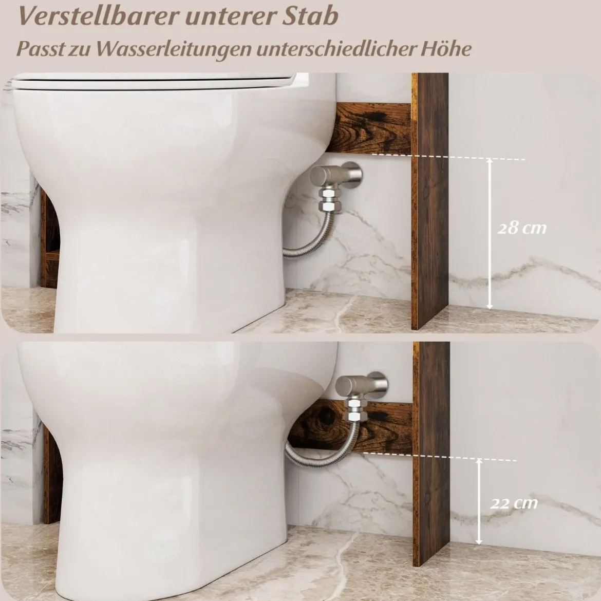 Toilettenschrank mit 2-Türschrank & 6 Offenen Fächern & Taschentuchbox Überbauschrank Braun