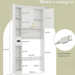 Toilettenschrank mit 2-Türschrank & 6 Offenen Fächern & Taschentuchbox Überbauschrank Weiß