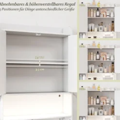 Toilettenschrank mit 2-Türschrank & 6 Offenen Fächern & Taschentuchbox Überbauschrank Weiß