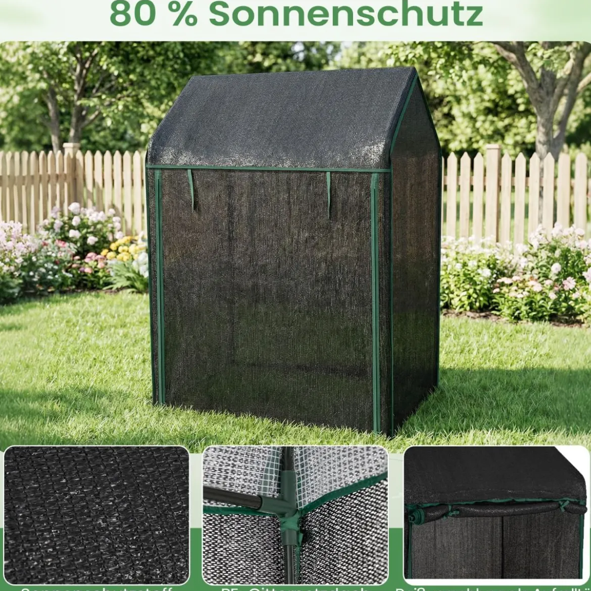 Tomatengewächshaus klein 129 x 80 x 173 cm Tragbarer Foliengewächshaus mit Schwarzem Sonnenschutznetz