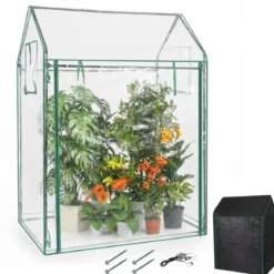 Tomatengewächshaus klein 129 x 80 x 173 cm Tragbarer Foliengewächshaus mit Schwarzem Sonnenschutznetz