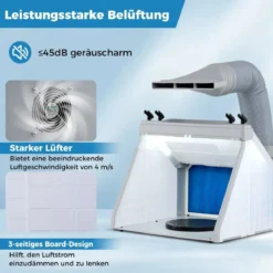 Tragbare Airbrush Absauganlage mit 3 LED-Lichtern & 19 cm Drehteller Beleuchteter Malstation