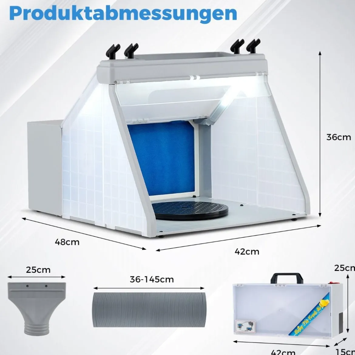 Tragbare Airbrush Absauganlage mit 3 LED-Lichtern & 19 cm Drehteller Beleuchteter Malstation