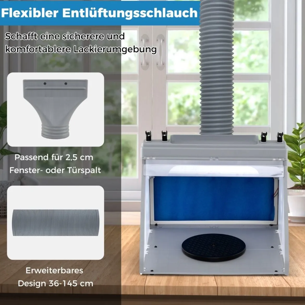 Tragbare Airbrush Absauganlage mit 3 LED-Lichtern & 19 cm Drehteller Beleuchteter Malstation