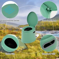 Tragbare Campingtoilette mit Abnehmbarem Eimereinsatz Reisetoilette bis 200 kg Belastbar Grün