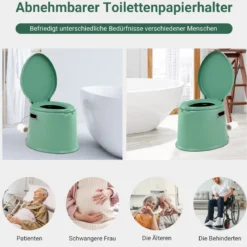 Tragbare Campingtoilette mit Abnehmbarem Eimereinsatz Reisetoilette bis 200 kg Belastbar Grün