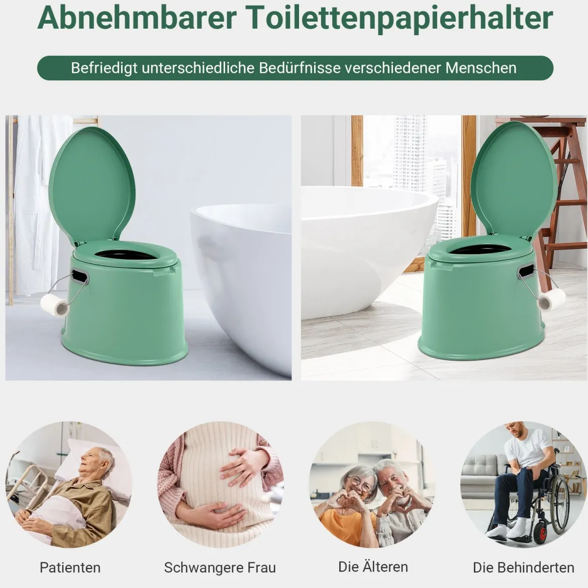 Tragbare Campingtoilette mit Abnehmbarem Eimereinsatz Reisetoilette bis 200 kg Belastbar Grün
