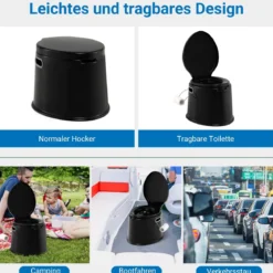 Tragbare Campingtoilette mit Abnehmbarem Eimereinsatz Reisetoilette bis 200 kg Belastbar Schwarz
