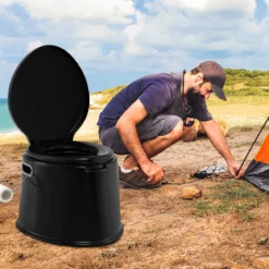 Tragbare Campingtoilette mit Abnehmbarem Eimereinsatz Reisetoilette bis 200 kg Belastbar Schwarz
