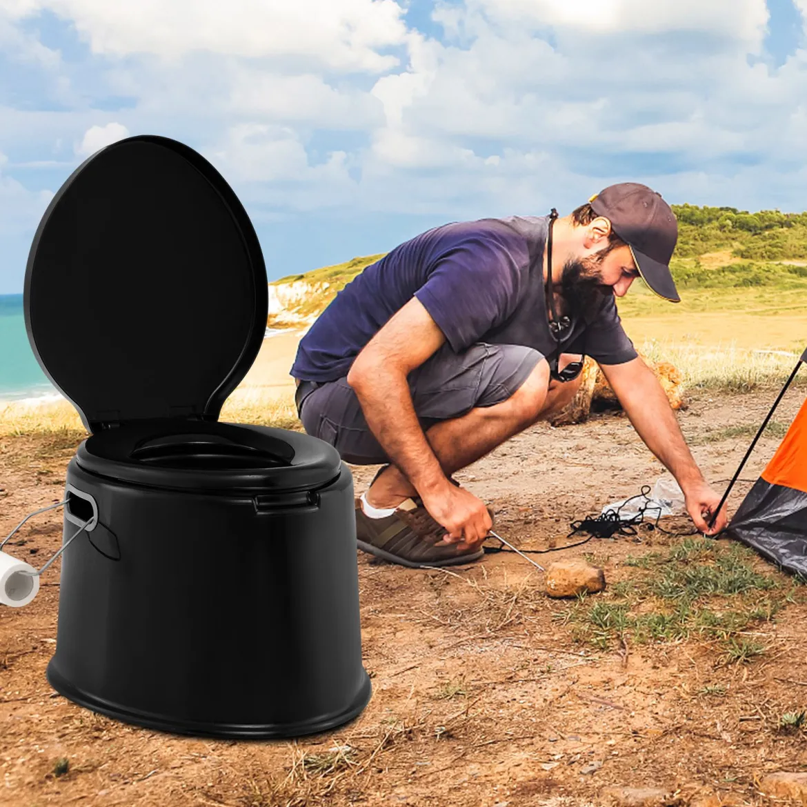 Tragbare Campingtoilette mit Abnehmbarem Eimereinsatz Reisetoilette bis 200 kg Belastbar Schwarz