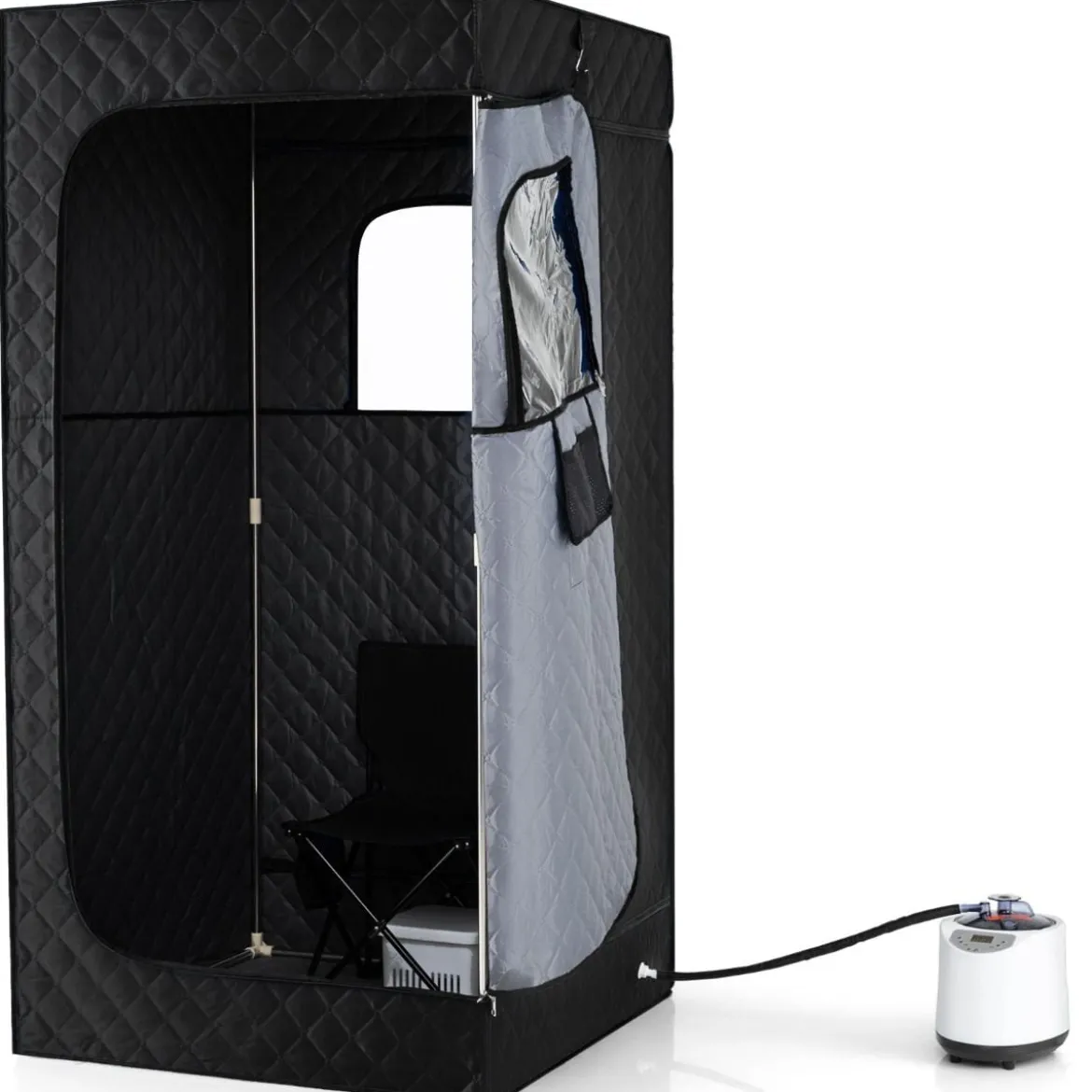 Tragbare Dampfsauna-Box mit Klappbarer Stuhl & Matte Persönliches Heim-Spa Schwarz