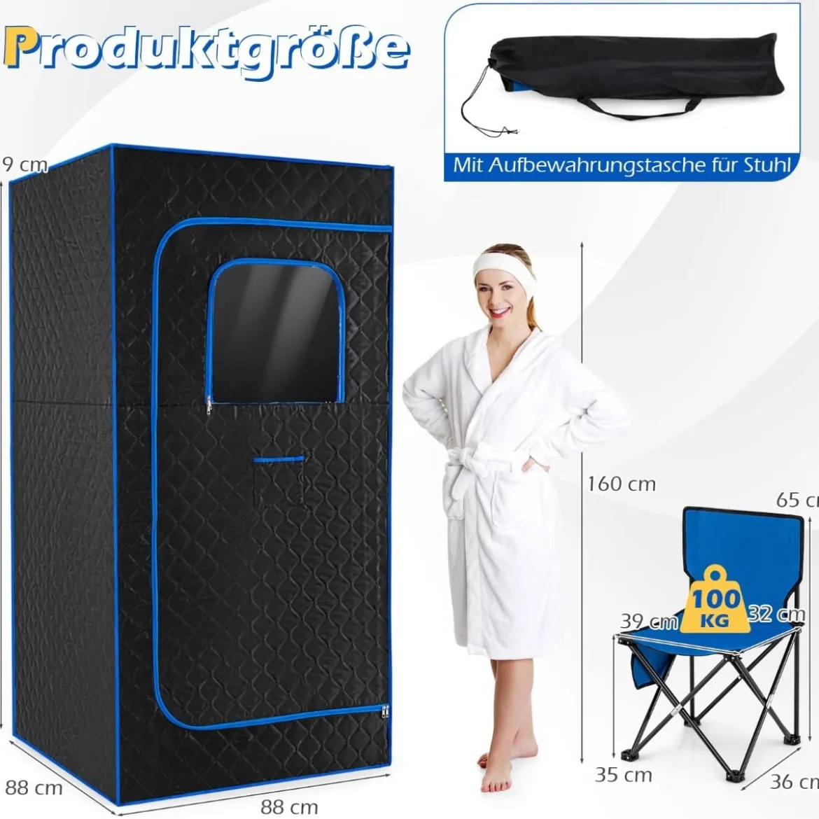 Tragbare Dampfsauna-Box mit Klappbarer Stuhl & Matte Persönliches Heim-Spa Blau