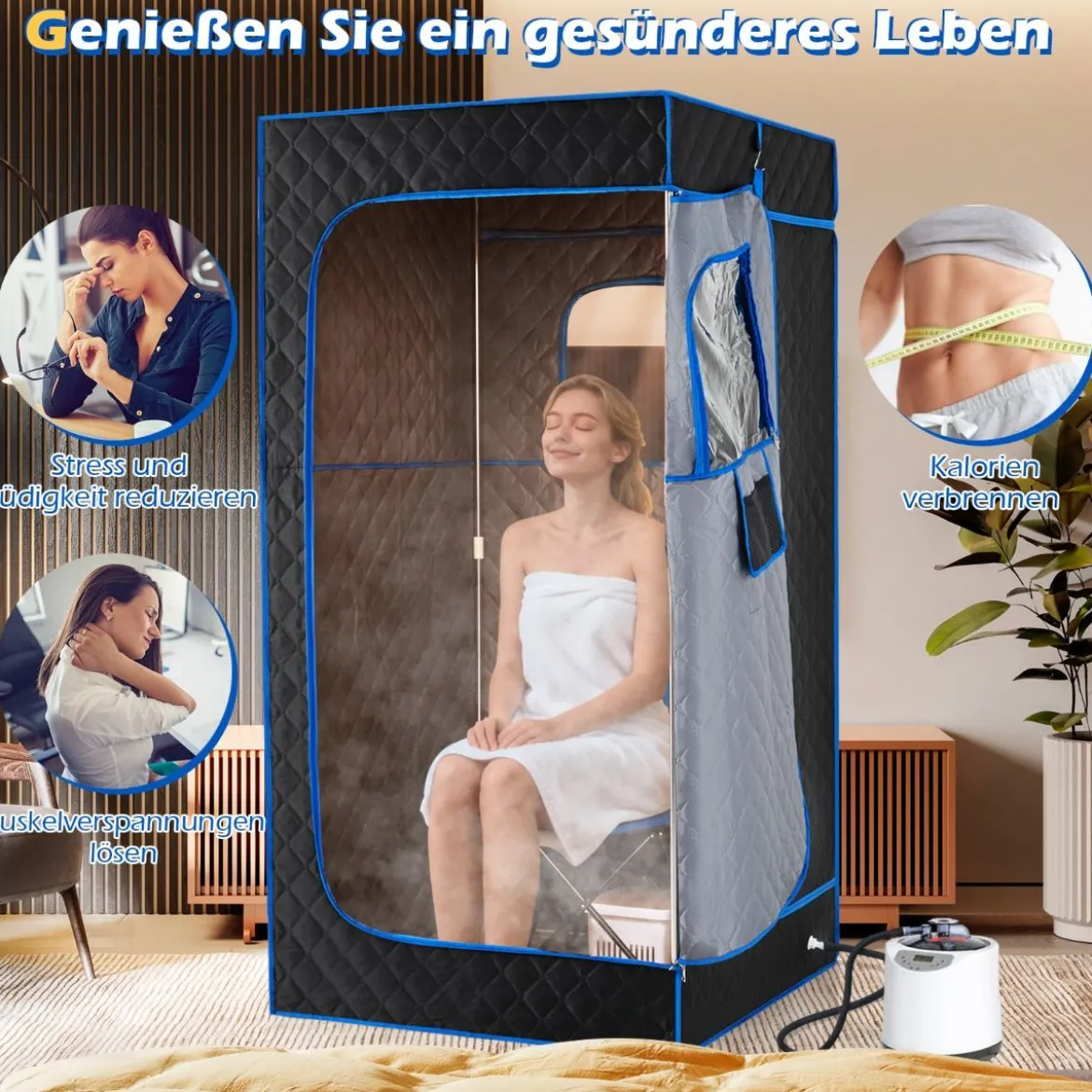 Tragbare Dampfsauna-Box mit Klappbarer Stuhl & Matte Persönliches Heim-Spa Blau