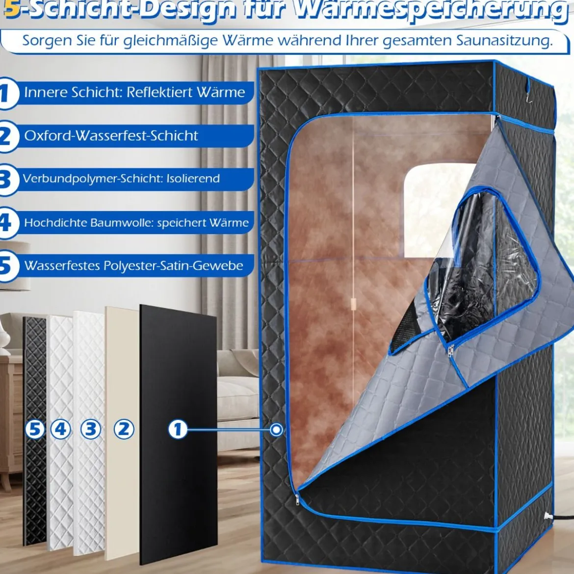 Tragbare Dampfsauna-Box mit Klappbarer Stuhl & Matte Persönliches Heim-Spa Blau