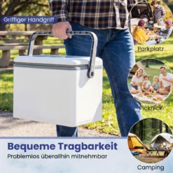 Tragbare Hartschalen-Kühlbox 12 L isolierte Kühlbox mit Komfortgriff auslaufsichere Kühltruhe Weiß