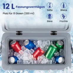 Tragbare Hartschalen-Kühlbox 12 L isolierte Kühlbox mit Komfortgriff auslaufsichere Kühltruhe Weiß
