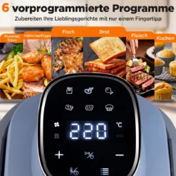Tragbare 6-in-1 Heißluftfritteuse Heißluftfrittieren und Backen 4 L & 1,7 L Glasbehälter 1500 W Blau/Schwarz