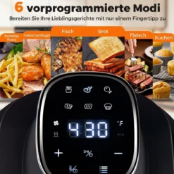 Tragbare 6-in-1 Heißluftfritteuse Heißluftfrittieren und Backen 4 L & 1,7 L Glasbehälter 1500 W Blau/Schwarz