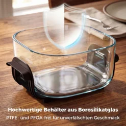 Tragbare 6-in-1 Heißluftfritteuse Heißluftfrittieren und Backen 4 L & 1,7 L Glasbehälter 1500 W Blau/Schwarz