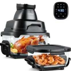 Tragbare 6-in-1 Heißluftfritteuse Heißluftfrittieren und Backen 4 L & 1,7 L Glasbehälter 1500 W Blau/Schwarz