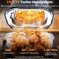 Tragbare 6-in-1 Heißluftfritteuse Heißluftfrittieren und Backen 4 L & 1,7 L Glasbehälter 1500 W Blau/Schwarz