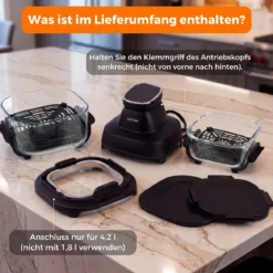Tragbare 6-in-1 Heißluftfritteuse Heißluftfrittieren und Backen 4 L & 1,7 L Glasbehälter 1500 W Blau/Schwarz