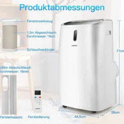 Tragbare 5 in 1 Klimaanlage 12000 BTU Heiz&Kühl&Ventilator&Entfeucht Entfeuchter 44,5 x 39 x 77 cm Weiß