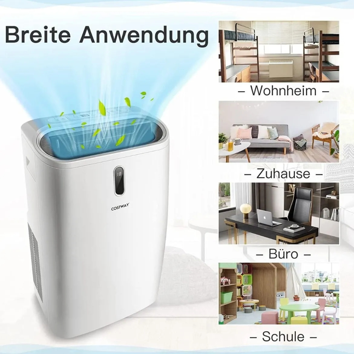 Tragbare 5 in 1 Klimaanlage 12000 BTU Heiz&Kühl&Ventilator&Entfeucht Entfeuchter 44,5 x 39 x 77 cm Weiß