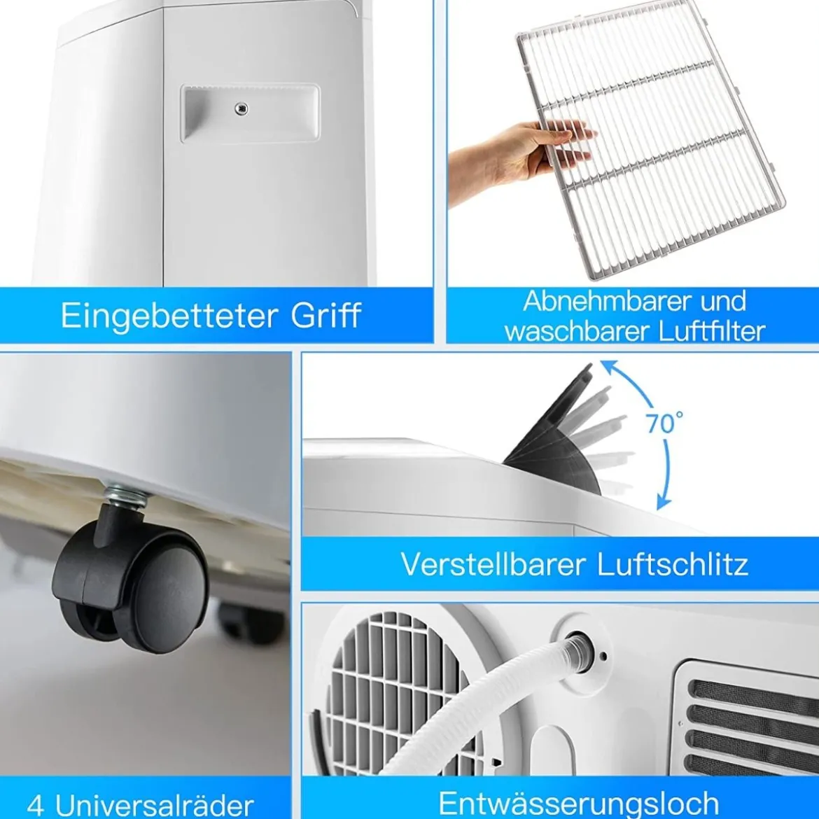 Tragbare 5 in 1 Klimaanlage 12000 BTU Heiz&Kühl&Ventilator&Entfeucht Entfeuchter 44,5 x 39 x 77 cm Weiß