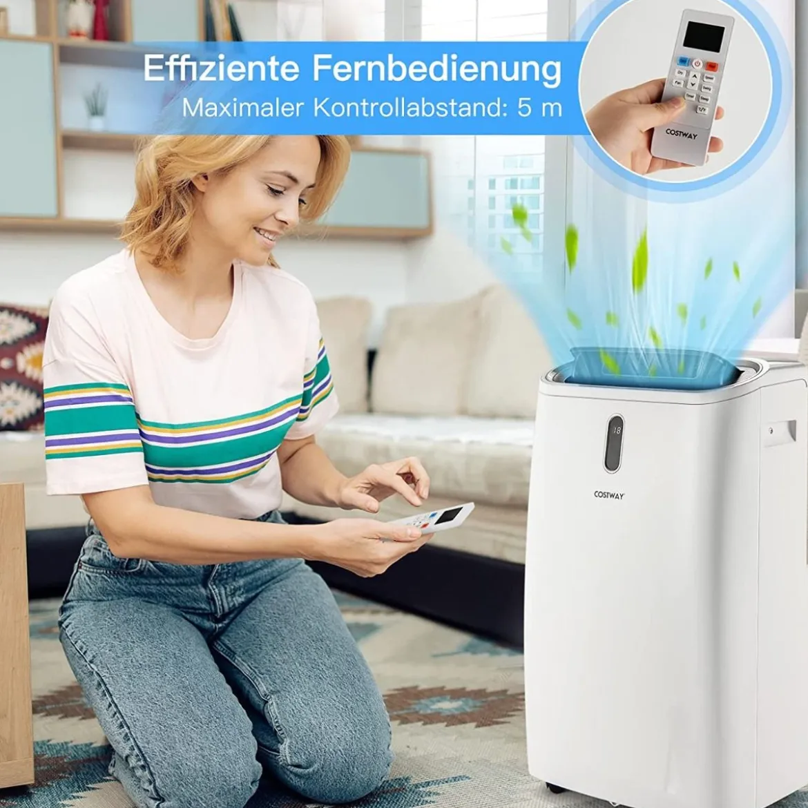 Tragbare 5 in 1 Klimaanlage 12000 BTU Heiz&Kühl&Ventilator&Entfeucht Entfeuchter 44,5 x 39 x 77 cm Weiß
