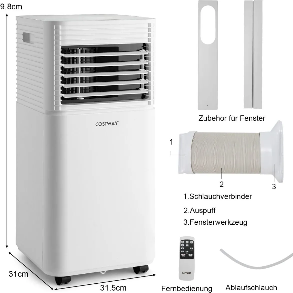 Tragbare Klimaanlage 4 in 1 Luftkühler mit Weißer LED-Anzeige 7000 BTU