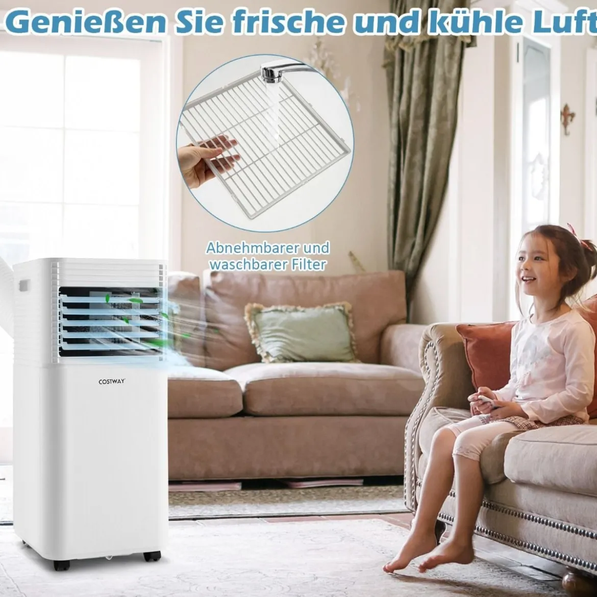 Tragbare Klimaanlage 4 in 1 Luftkühler mit Weißer LED-Anzeige 7000 BTU