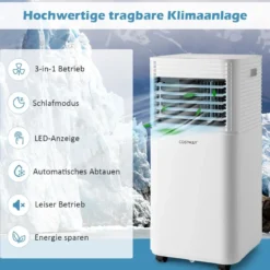 Tragbare Klimaanlage 4 in 1 Luftkühler mit Weißer LED-Anzeige 7000 BTU