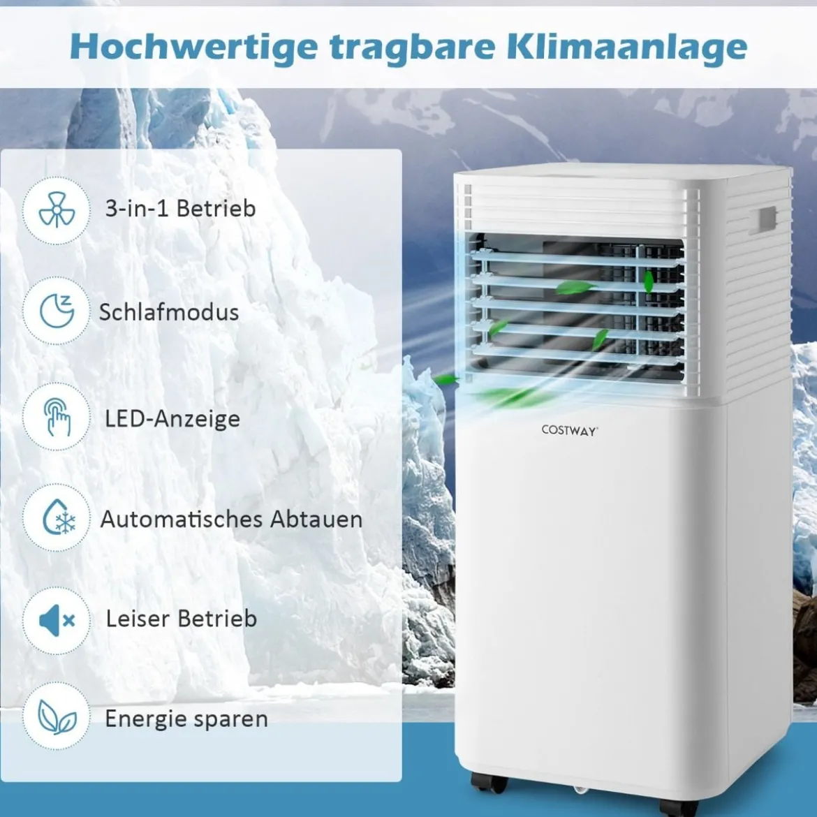 Tragbare Klimaanlage 4 in 1 Luftkühler mit Weißer LED-Anzeige 7000 BTU