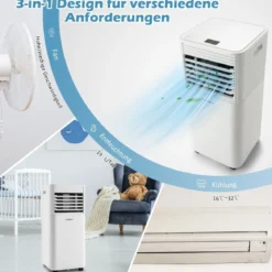 Tragbare Klimaanlage 4 in 1 Luftkühler mit Weißer LED-Anzeige 7000 BTU