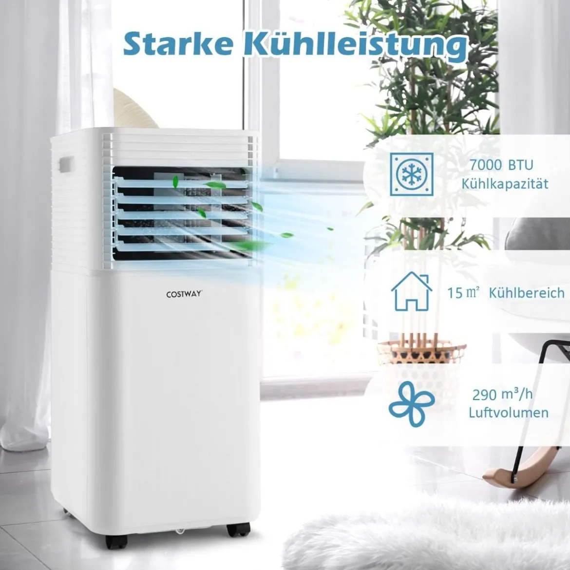 Tragbare Klimaanlage 4 in 1 Luftkühler mit Weißer LED-Anzeige 7000 BTU
